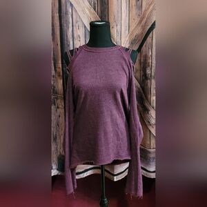 ElanWomen's Distressed Style Cold Cut-Out Shoulder Top